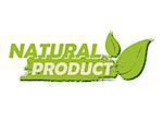 natural product with leaf sign banner, green drawn label with text and symbol, business eco bio concept