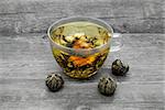 Jasmine tea and jasmine balls. Traditional Chinese jasmine tea.