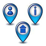 Set of blue map pointer icon. Vector illustration