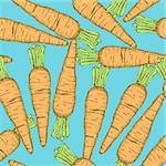 Sketch tasty carrot in vintage style, vector seamless pattern