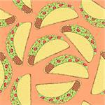 Sketch mexican taco in vintage style, vector seamless pattern