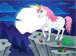 Night scenery with unicorn - eps10 vector illustration.