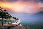 Rainbow over the White Stone Boat and Small Village in Omis Riviera, Dalmatia, Croatia