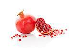 Fresh ripe pomegranate isolated on white background. Healthy fruit eating.