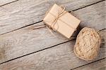 Gift wrapping over wooden table with copy space