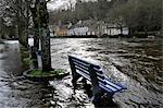 France, Brittany, Finistere, flooding in Quimperle city, banks and docks flooded.