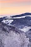 View from Black Forest Highway to Glottertal Tal Valley at sunset, Black Forest, Baden-Wurttemberg, Germany, Europe