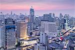 City skyline looking along the BTS Skytrain, Sukhumvit Road and Phloen Chit to Phloen Chit station, Bangkok, Thailand, Southeast Asia, Asia