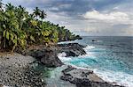 Rocky beach of Praia Piscina on the south coast of Sao Tome, Sao Tome and Principe, Atlantic Ocean, Africa