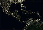 Caribbean at night in 2012. This satellite image shows urban and industrial lights.