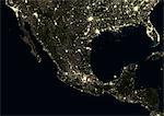 Mexico at night in 2012. This satellite image shows urban and industrial lights.