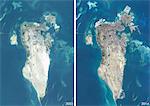 Satellite view of Bahrain in 2002 and 2014. This before and after image shows urban expansion over the years.