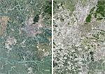 Satellite view of Foshan and Guangzhou, China in 1990 and 2013. This before and after image shows urban expansion over the years.