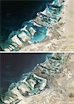 Satellite view of Abu Dhabi, United Arab Emirates in 1985 and 2014. This before and after image shows urban expansion over the years.