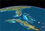 3D satellite image of Cuba and Florida.