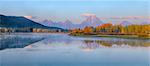 Oxbow Bend of Snake River with Mt Moran in Autumn at Sunrise, Grand Teton National Park, Wyoming, USA