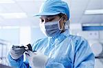 Worker at e-cigarettes battery factory, Guangdong, China