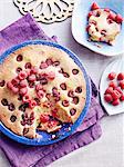 Still life of Czech bublanina cake with raspberries