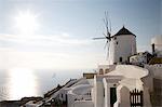 View of windmill on hillside, Oia, Santorini, Cyclades, Greece