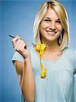 woman with a measuring tape on a fork