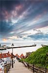 United Kingdom, England, North Yorkshire, Whitby. The harbour and 199 Steps.