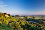 United Kingdom, England, North Yorkshire, Sutton Bank. The classic view of Lake Gormire from Whitestone Cliffs.