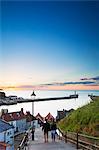 United Kingdom, England, North Yorkshire, Whitby. The harbour and 199 Steps.