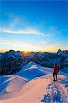 Europe, France, Haute Savoie, Rhone Alps, Chamonix, Aiguille du Midi snow arete, sunrise (MR)