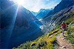 Europe, France, Haute Savoie, Rhone Alps, Chamonix Valley, hiker above Mer de Glace MR