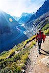 Europe, France, Haute Savoie, Rhone Alps, Chamonix Valley, hiker above Mer de Glace MR