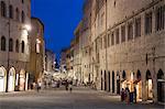 Corso Vannucci at dusk, Perugia, Umbria, Italy