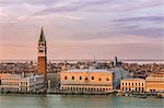 Italy, Veneto, Venice. High angle view of the city at sunset