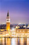 Italy, Veneto, Venice. High angle view of the city at dusk