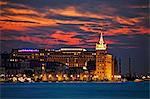 The Hilton Molino Stucky Venice at sunset, Giudecca, Venice, Veneto, Italy.