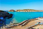 Mediterranean Europe, Malta, Comino island, Blue Lagoon, empty deck chairs