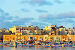 Mediterranean Europe, Malta, Marsaxlokk harbour, colourful fishing boats (dghajsa)