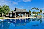 Swimming pool of a luxury hotel on the Le Morne Peninsula,  Mauritius, Indian Ocean