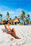 South East Asia, Philippines, The Visayas, Cebu, Malapascua island, girl on Bounty beach (MR)