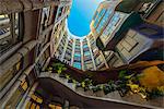 Main courtyard of Casa Mila or La Pedrera, Barcelona, Catalonia, Spain