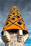 Colorful mosaic chimney, Palau Guell, Barcelona, Catalonia, Spain