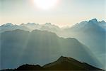 Europe, Switzerland, Swiss Alps Jungfrau-Aletsch Unesco World Heritage site, mountain silhouette at dawn near Grindelwald