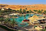 The swimming pool of the desert luxury hotel Anantara Qasr Al Sarab in the Empty Quarter desert Rub Al Khali, Abu Dhabi, United Arab Emirates, Asia