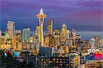 Downtown skyline with Space Needle at dusk, Seattle, Washington, USA