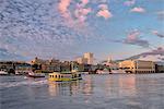 USA, Georgia, Savannah, first light along the Savannah river looking towards the city of Savannah's waterfront