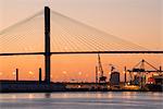 USA, Georgia, Savannah, Talmadge Memorial Bridge over Savannah river at dusk