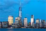 USA, New York, Manhattan, Hudson river with lower Manhattan and one world trade center seen from New Jersey