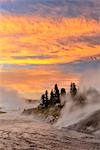 USA, Wyoming, Rockies, Rocky Mountains,Yellowstone, National Park, UNESCO, World Heritage, Firehole river at dawn at Midway Geyser Basin