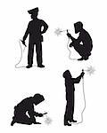 Four welders set silhouettes