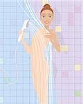 Vector illustration of a girl in the shower