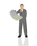 Vector illustration of a businessman with full case of money